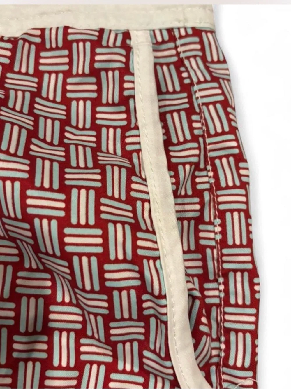 Men's Mr. Swim Red Patterned Swim Trunks with Contrast Waistband